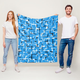 Blue and Black White Abstract Pattern Fleece Blanket