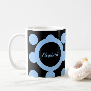 Blue and black with polka dots and name coffee mug