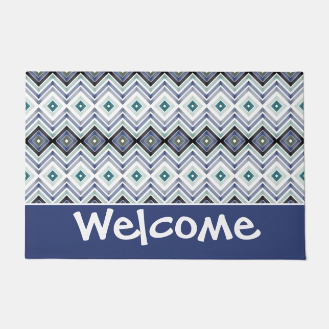 Blue and Black With Teal  Doormat (Front)