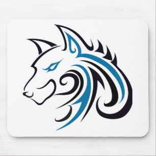 Blue and Black Wolf Head Outline Mouse Mat