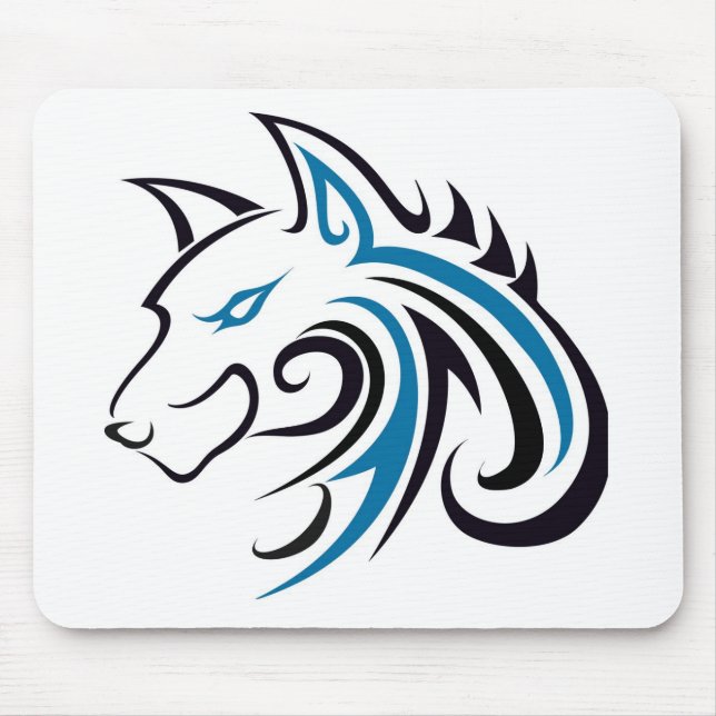 Blue and Black Wolf Head Outline Mouse Mat (Front)