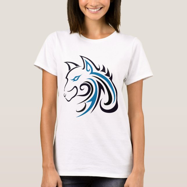 Blue and Black Wolf Head Outline T-Shirt (Front)