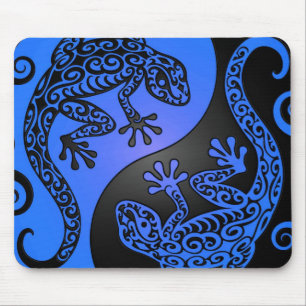 Blue and Black Yin Yang Geckos Mouse Mat