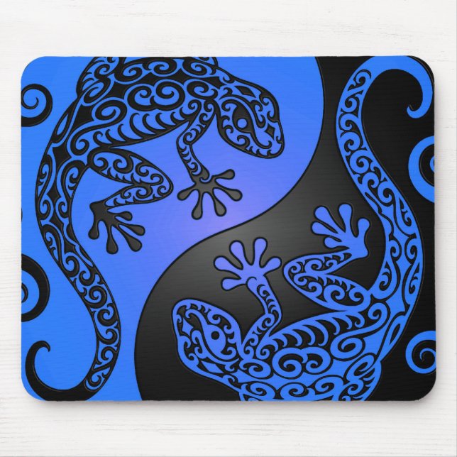 Blue and Black Yin Yang Geckos Mouse Mat (Front)