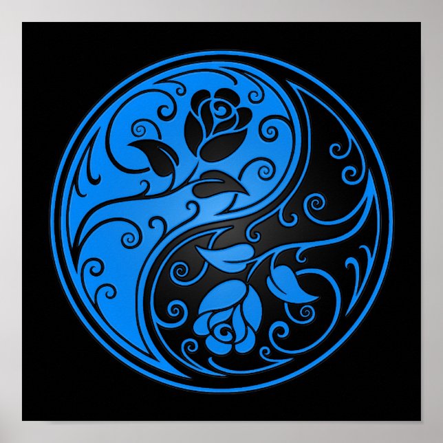 Blue and Black Yin Yang Roses Poster (Front)