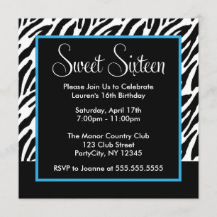 Blue and Black Zebra Print Invitation