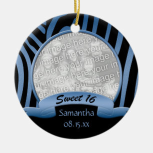 Blue and Black Zebra Sweet 16 Ornament