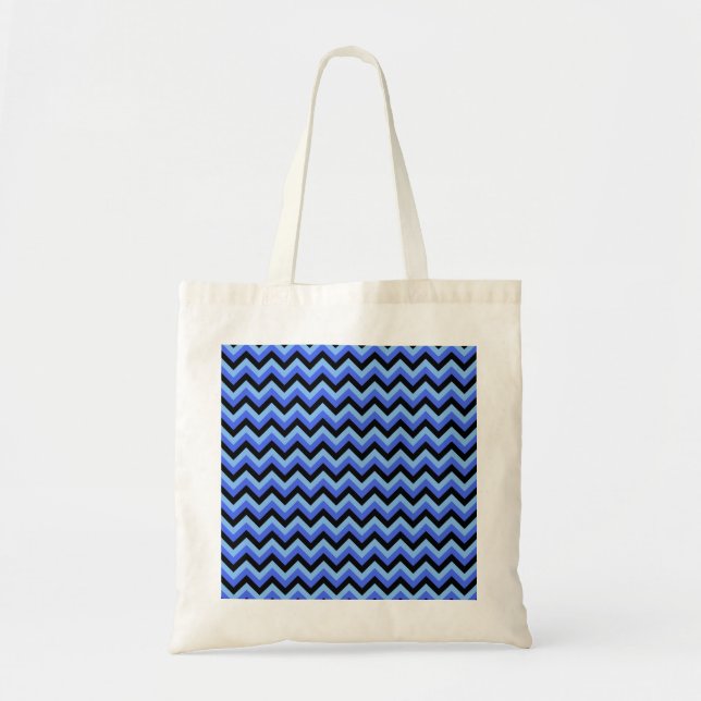 Blue and Black Zig zag Stripes. Tote Bag (Front)