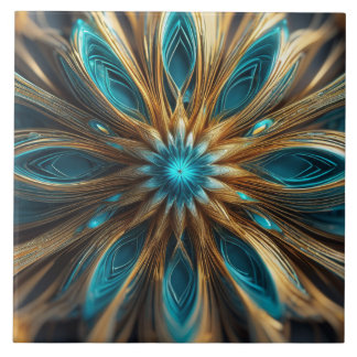 Blue and Blonde Floral Radial 3-d Abstract Tile