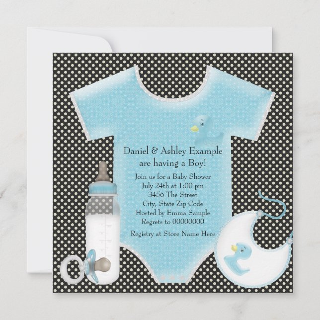 Blue and Blue Polka Dot Baby Boy Shower Invitation (Front)