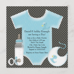 Blue and Blue Polka Dot Baby Boy Shower Invitation