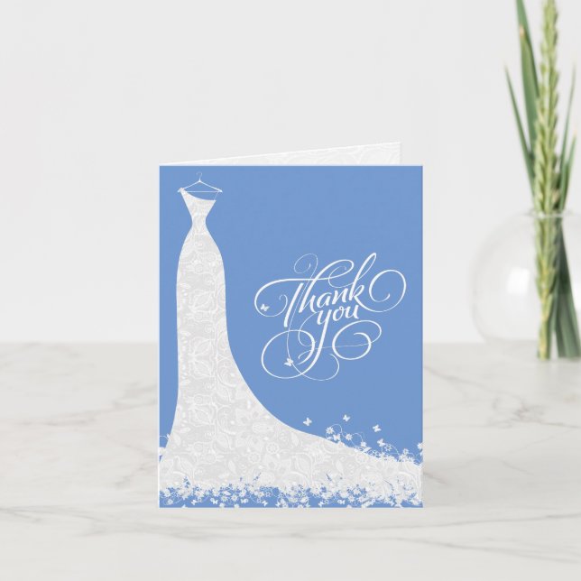 Blue And Blue Wedding Dress Thank You Card (Front)