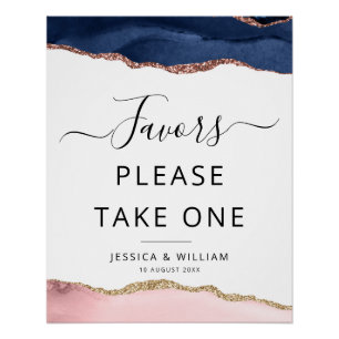 blue and blush agate Favors sign