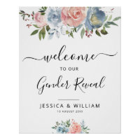 blue and blush flowers baby gender reveal sign