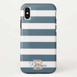 blue and blush preppy stripes monogram iPhone x case