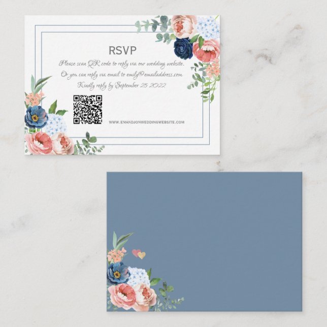 Blue and Blush Roses Card (Front/Back)