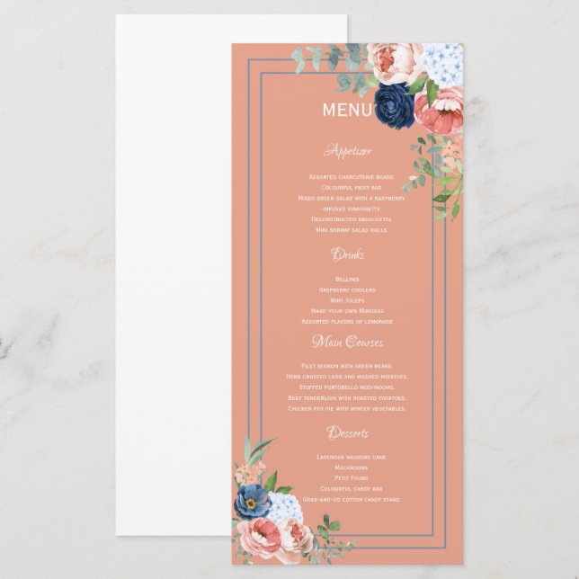 Blue and Blush Roses Menu (Front/Back)