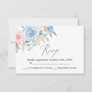 Blue and blush RSVP wedding card