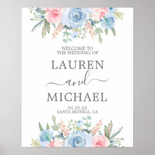 Blue and Blush Wedding Welcome sign