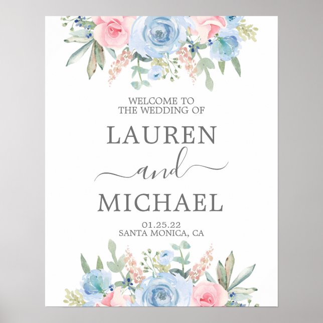 Blue and Blush Wedding Welcome sign (Front)