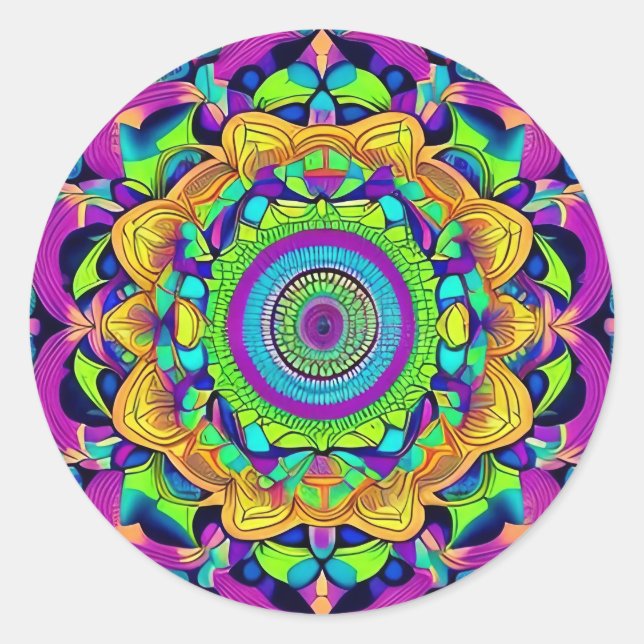 Blue and Bold Mandala Classic Round Sticker (Front)