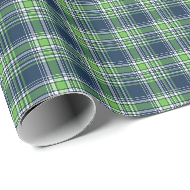 Blue and Bright Green Sporty Plaid Wrapping Paper (Roll Corner)