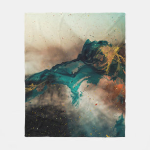 Blue and brown abstract painting fleece blanket