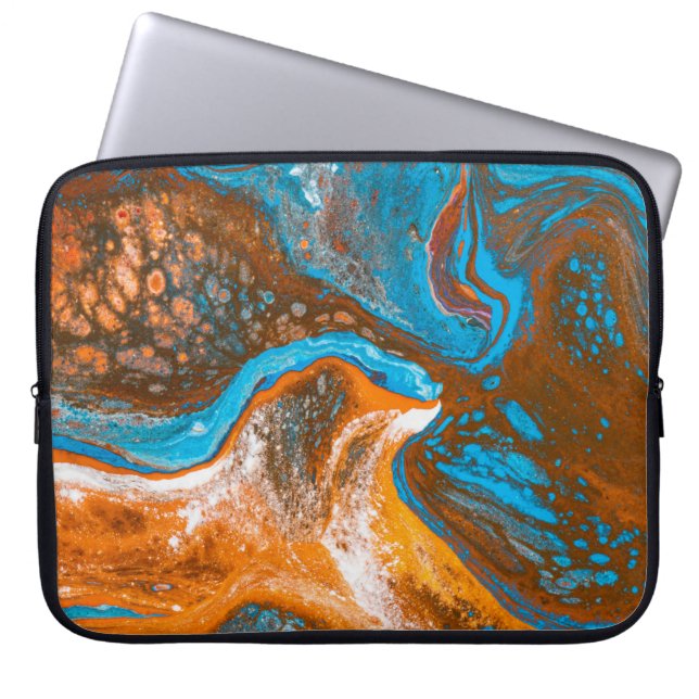 Blue and brown abstract painting laptop sleeve (Front)