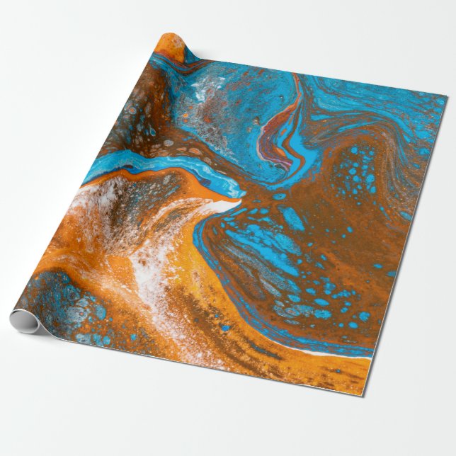 Blue and brown abstract painting wrapping paper (Unrolled)