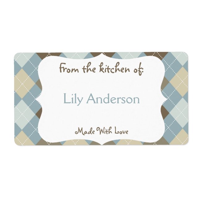 Blue and Brown Argyle Canning Label (Front)