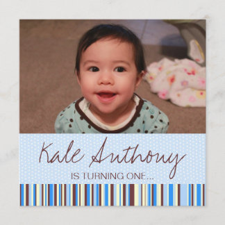 Blue and Brown Baby Boy 1st Birthday Invitation
