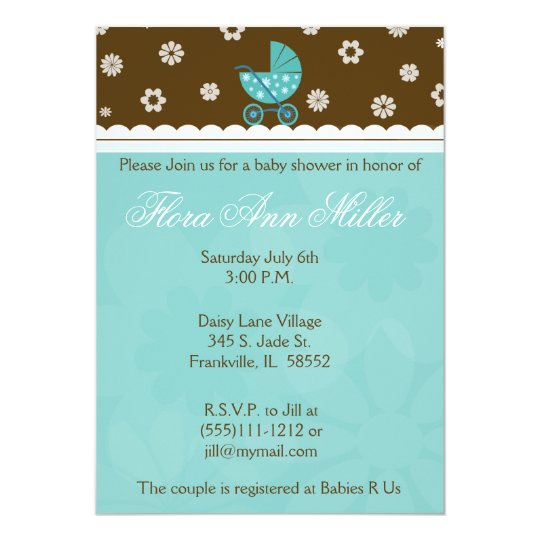 Blue and Brown Baby Buggy Baby Shower Invitation