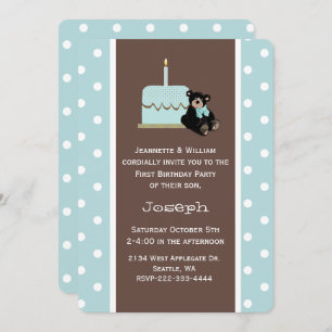 Blue and Brown Baby's First Birthday Invitation