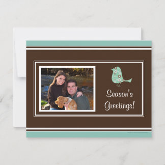 Blue and Brown Birdie Retro Photo Christmas Cards