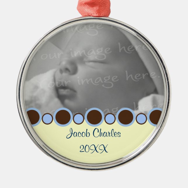 Blue and Brown Border Personalised Photo Ornament (Front)