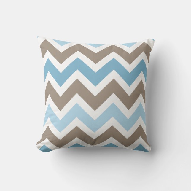 Blue and Brown Chevron Zigzag Pattern Cushion (Front)