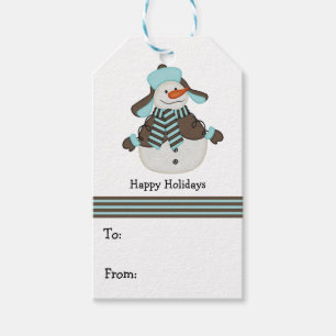 Blue and Brown Christmas Snowman Gift Tags