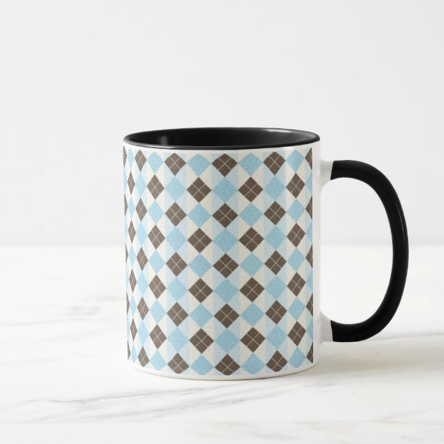 Blue and Brown Classic Argyle Pattern Mug (Right)