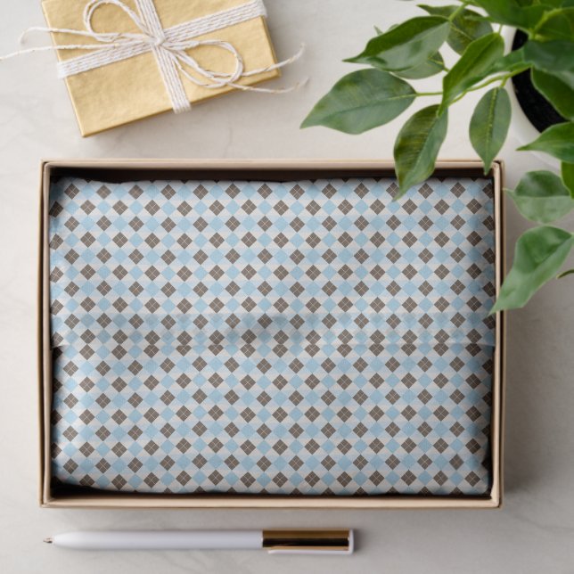 Blue and Brown Classic Argyle Pattern Tissue Paper (Gift)