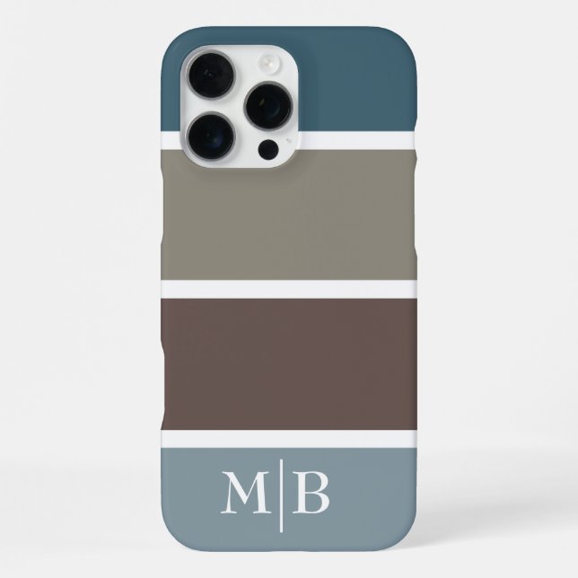 Blue and Brown Colour Block With Monogram iPhone Case (Back)