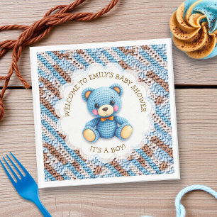 Blue and Brown Crocheted Teddy Bear It's a Boy Napkin