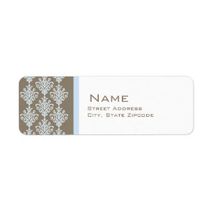 Blue and Brown Damask Return Address Label