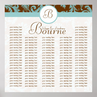 Blue and Brown Damask Seating Chart for Reception
