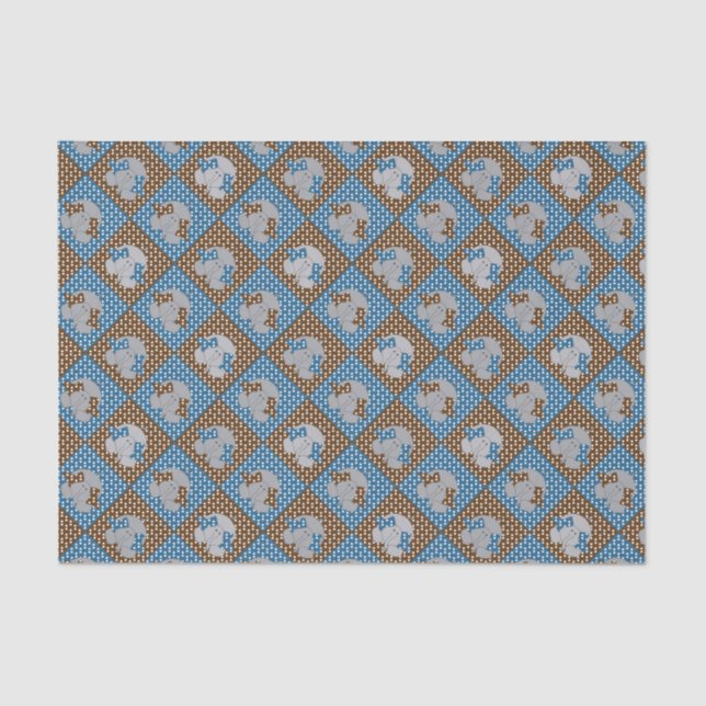 Blue and Brown Elephant Polka Dots Tissue Paper (Front)