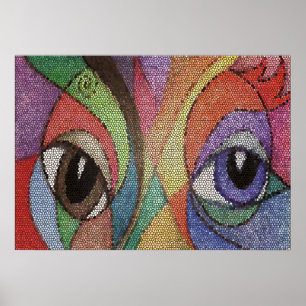 blue and brown eye stained glass fractal poster