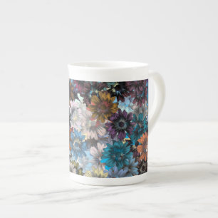 Blue and brown floral bone china mug