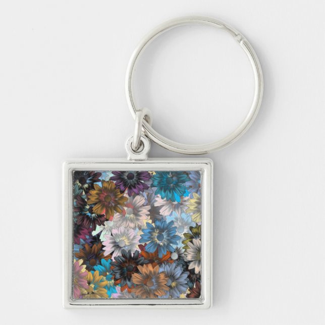 Blue and brown floral key ring (Front)