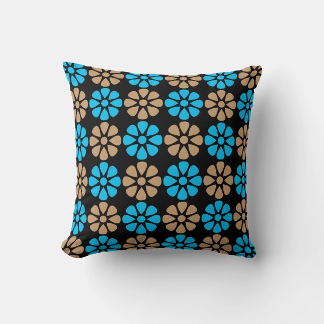 Blue and brown floral pattern cushion (Front)