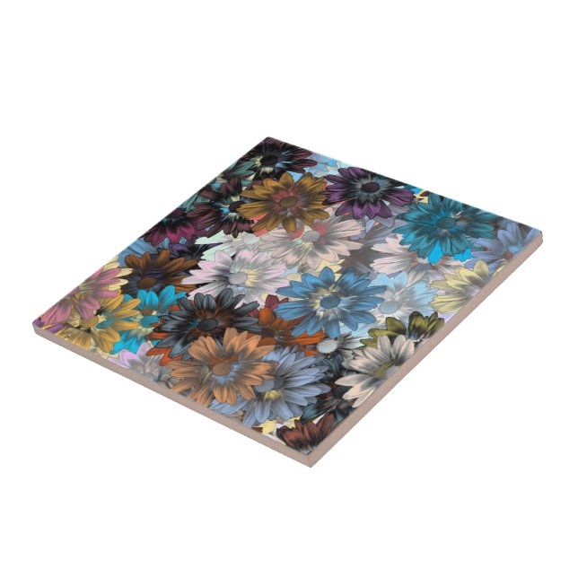 Blue and brown floral tile (Side)