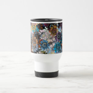 Blue and brown floral travel mug
